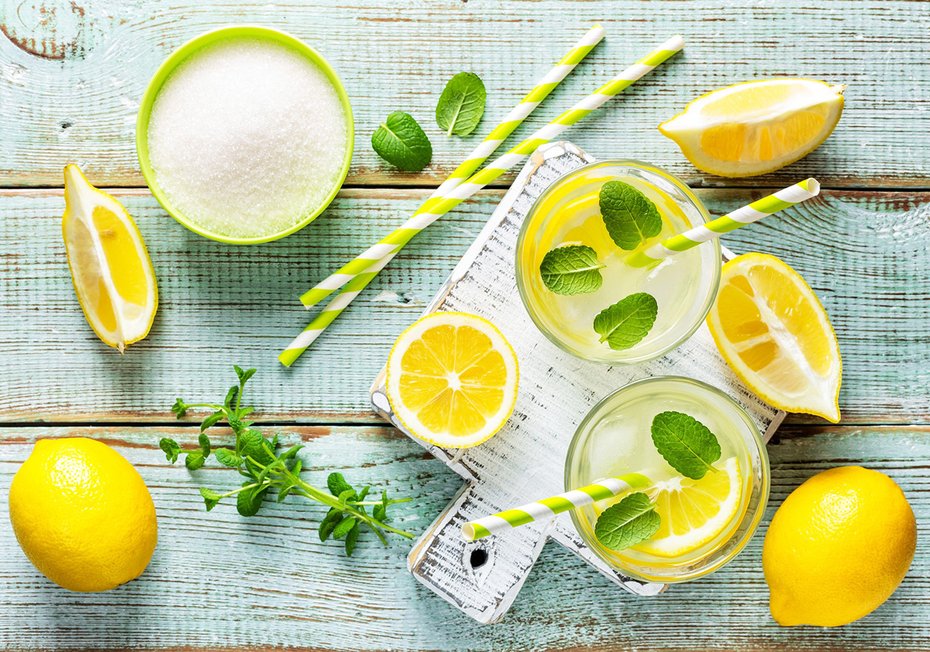 Fototapeta - cytryna, napój, mieta