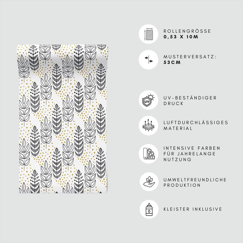 Tapeta - liście, kropki, abstrakcja