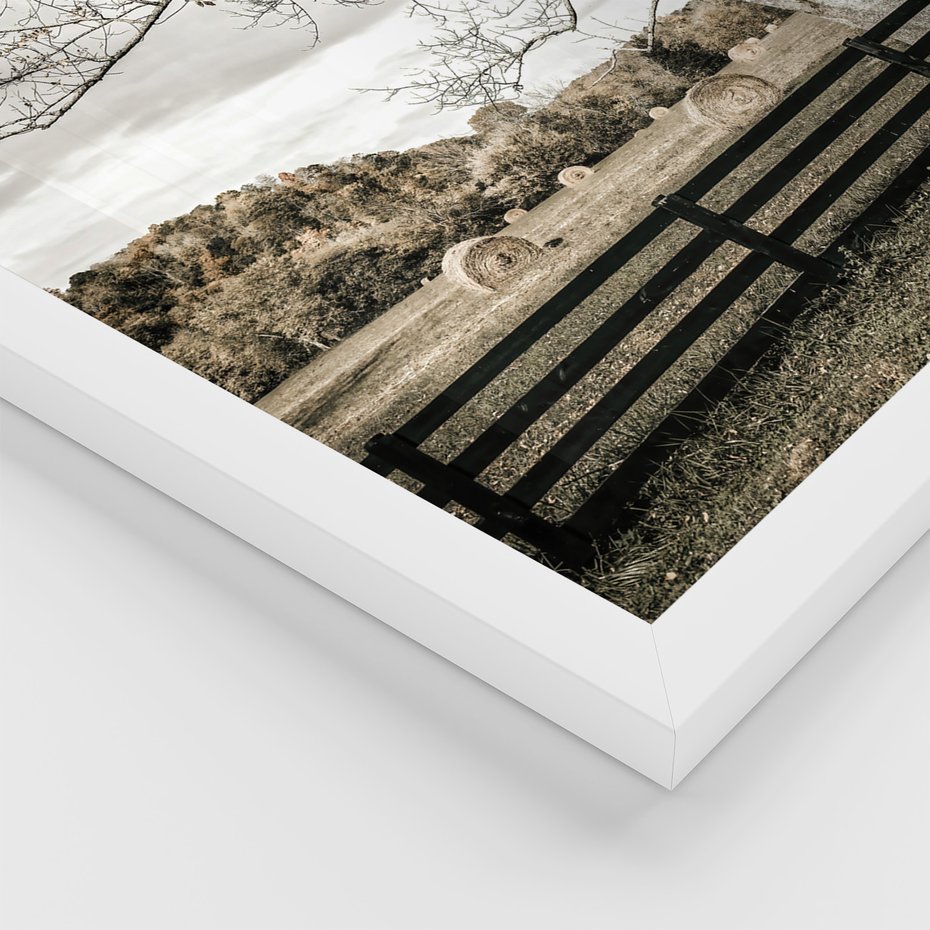 Zestaw obrazy w ramie, plakaty - wieś, pole, siano, - rama biała