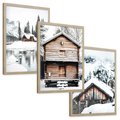 Zestaw obrazy w ramie, plakaty - zima, drewno, śnieg - rama drewno