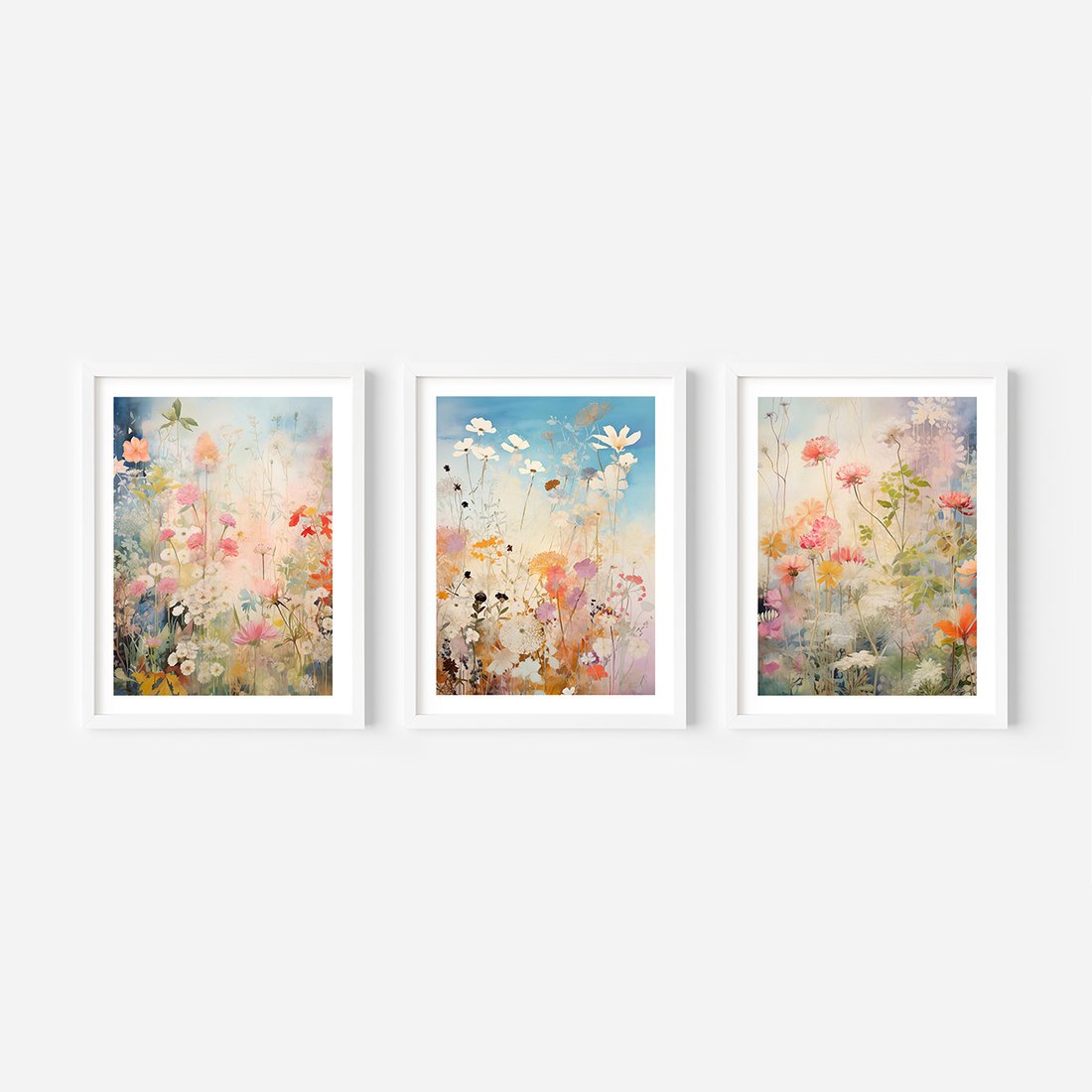 Zestaw obrazy w ramie, plakaty - kwiaty, rośliny, delikatne - rama biała