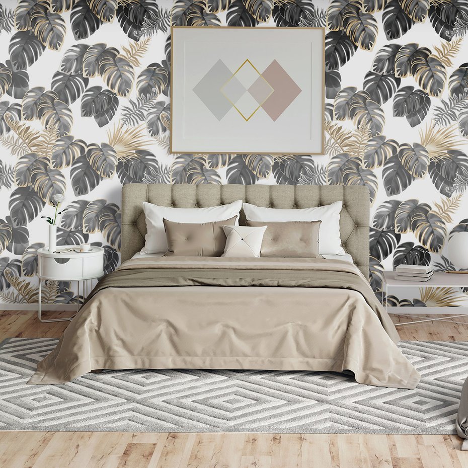 Tapeta - liście, monstera, ornamenty