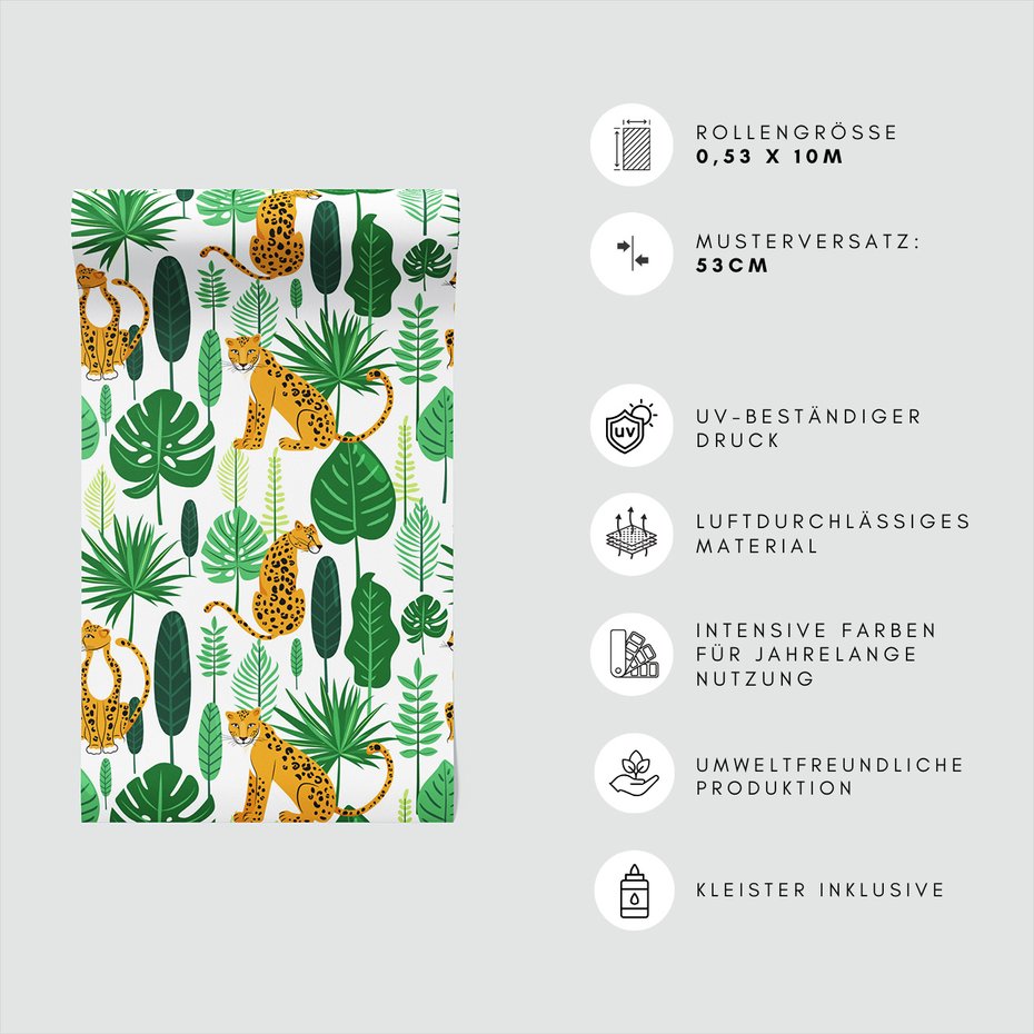 Tapeta - liście, leopard, dżungla