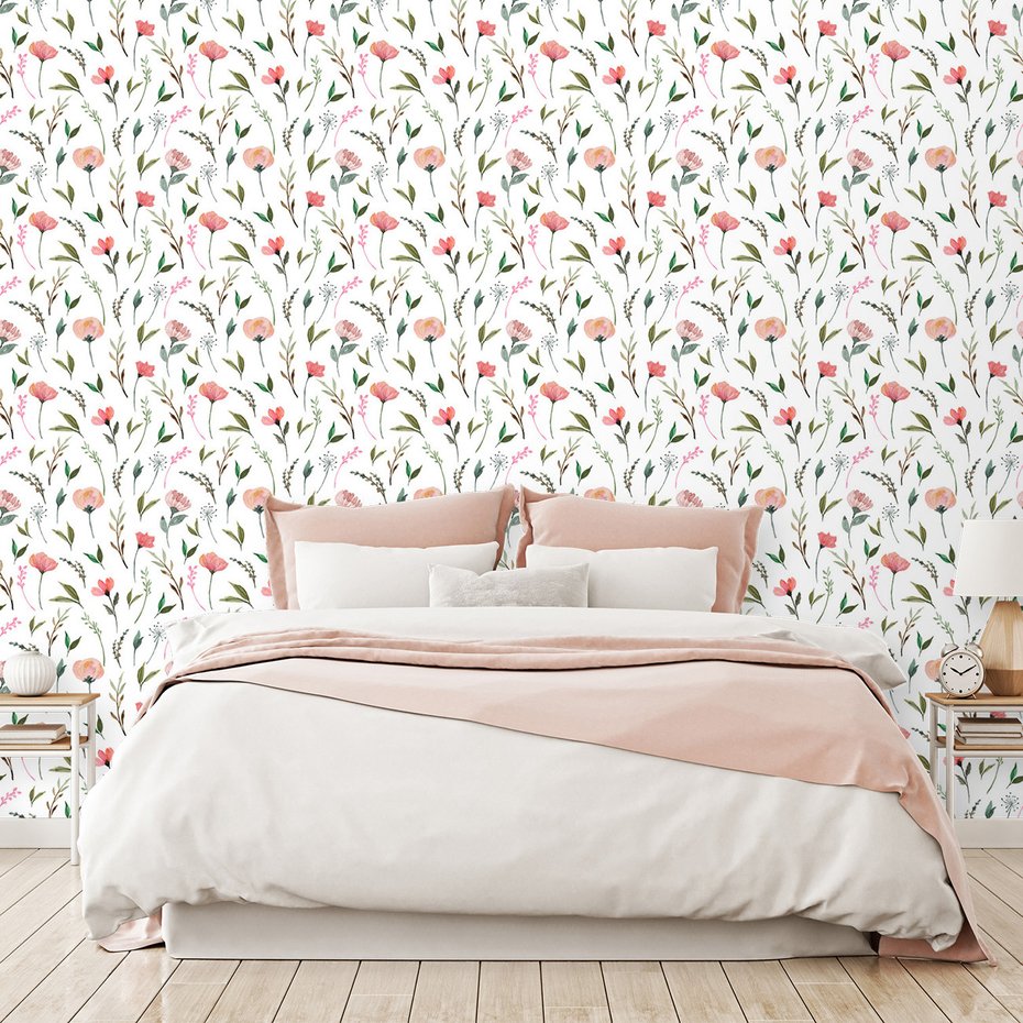 Tapeta - kwiaty, liście, gałązki