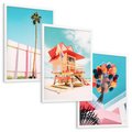 Zestaw obrazy w ramie, plakaty - plaża,palma,budynek - rama biała