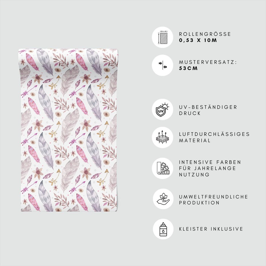 Tapeta - pióra, kwiaty, strzały