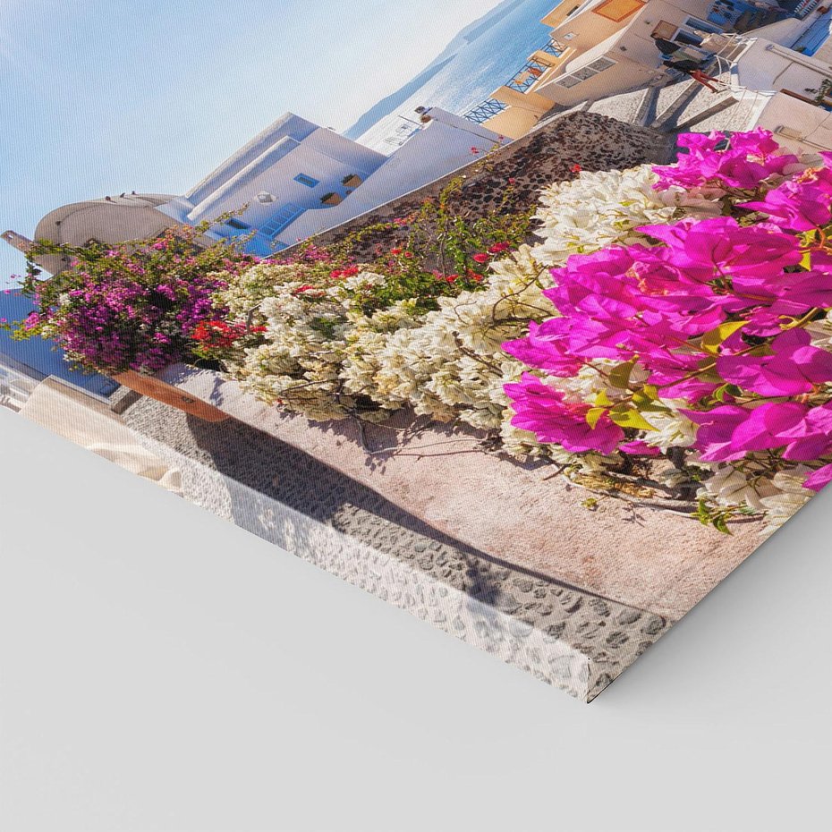 Obraz na płótnie - Santorini, Grecja, kwiaty