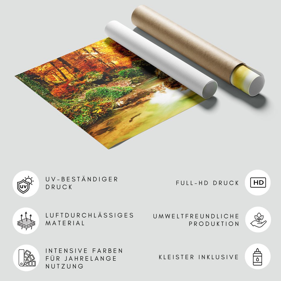 Fototapeta - las, wodospad, jesień