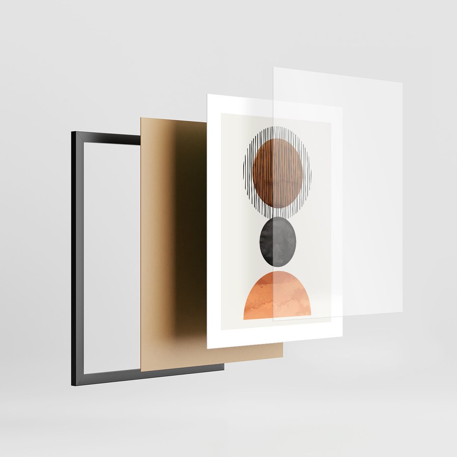 Zestaw obrazy w ramie, plakaty - abstrakcja, geometria, minimalizm - rama czarna