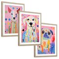 Zestaw obrazy w ramie, plakaty - zwierzęta, psy, kolorowe - rama drewno