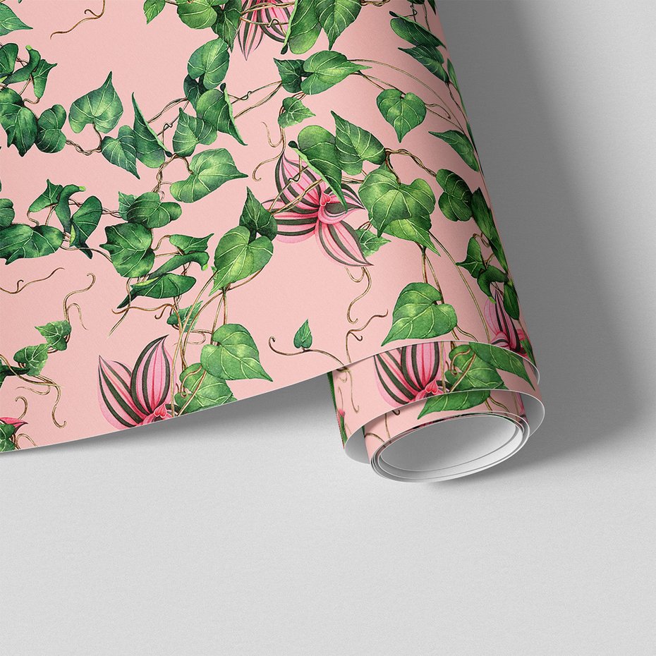 Tapeta - liście, pnącza, różowy