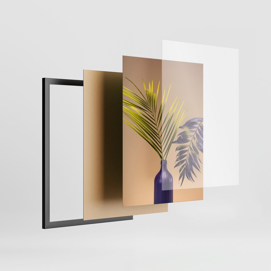 Zestaw obrazy w ramie, plakaty - liście, rośliny, minimalizm - rama czarna