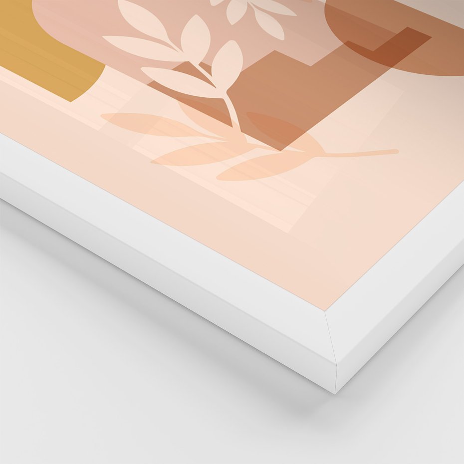 Zestaw obrazy w ramie, plakaty - abstrakcja, boho, liście - rama biała