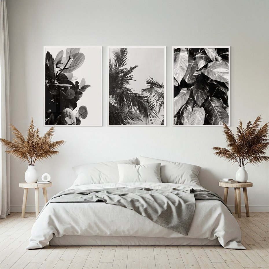 Zestaw obrazy w ramie, plakaty - liście, rośliny, natura - rama biała