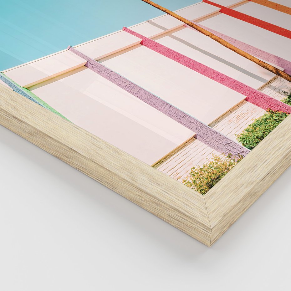 Zestaw obrazy w ramie, plakaty - plaża,palma,budynek - rama drewno