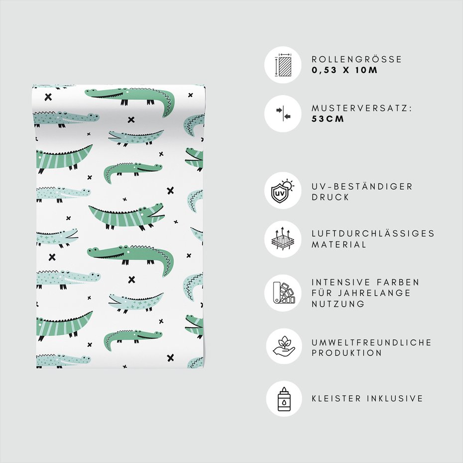 Tapeta - dziecięca, krokodyle, wzór, krzyżyki