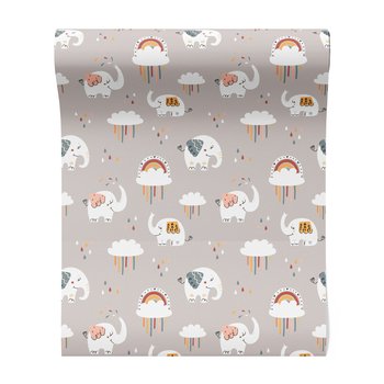 Tapeta - dziecięca, słonie, chmury, tęcza