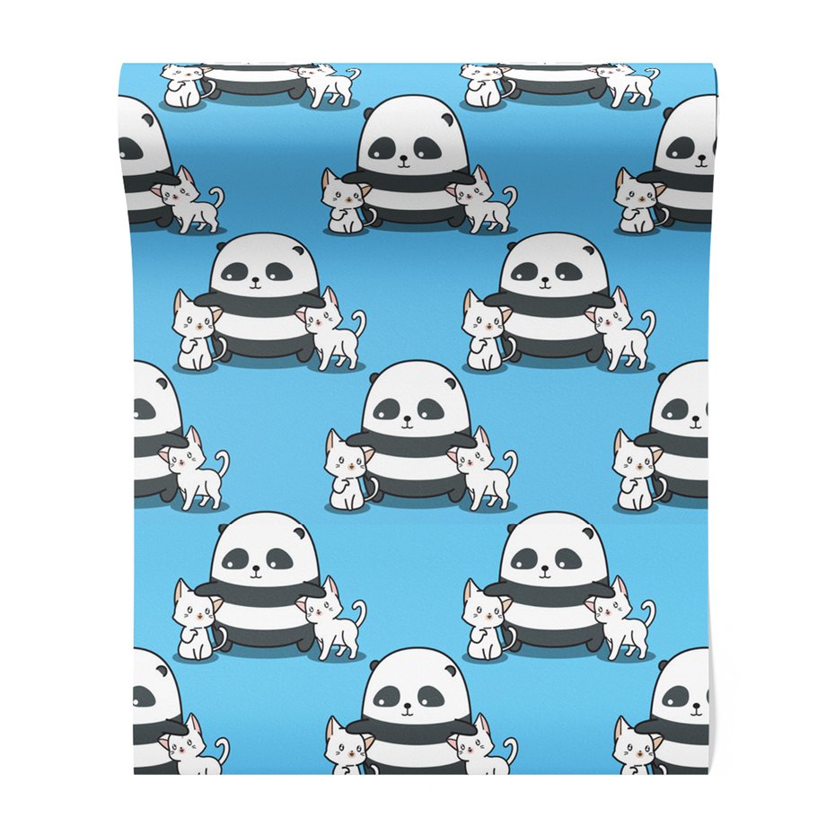 Tapeta - dziecięca, panda, koty, tło