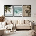 Zestaw obrazy w ramie, plakaty - palma, morze, cień - rama czarna