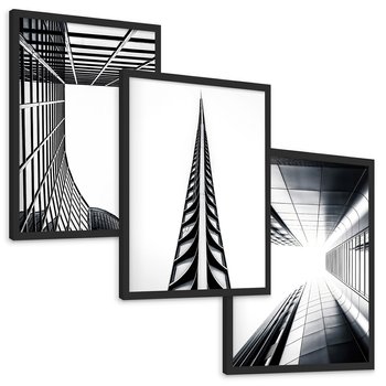 Zestaw obrazy w ramie, plakaty - architektura, budynki, miejski - rama czarna