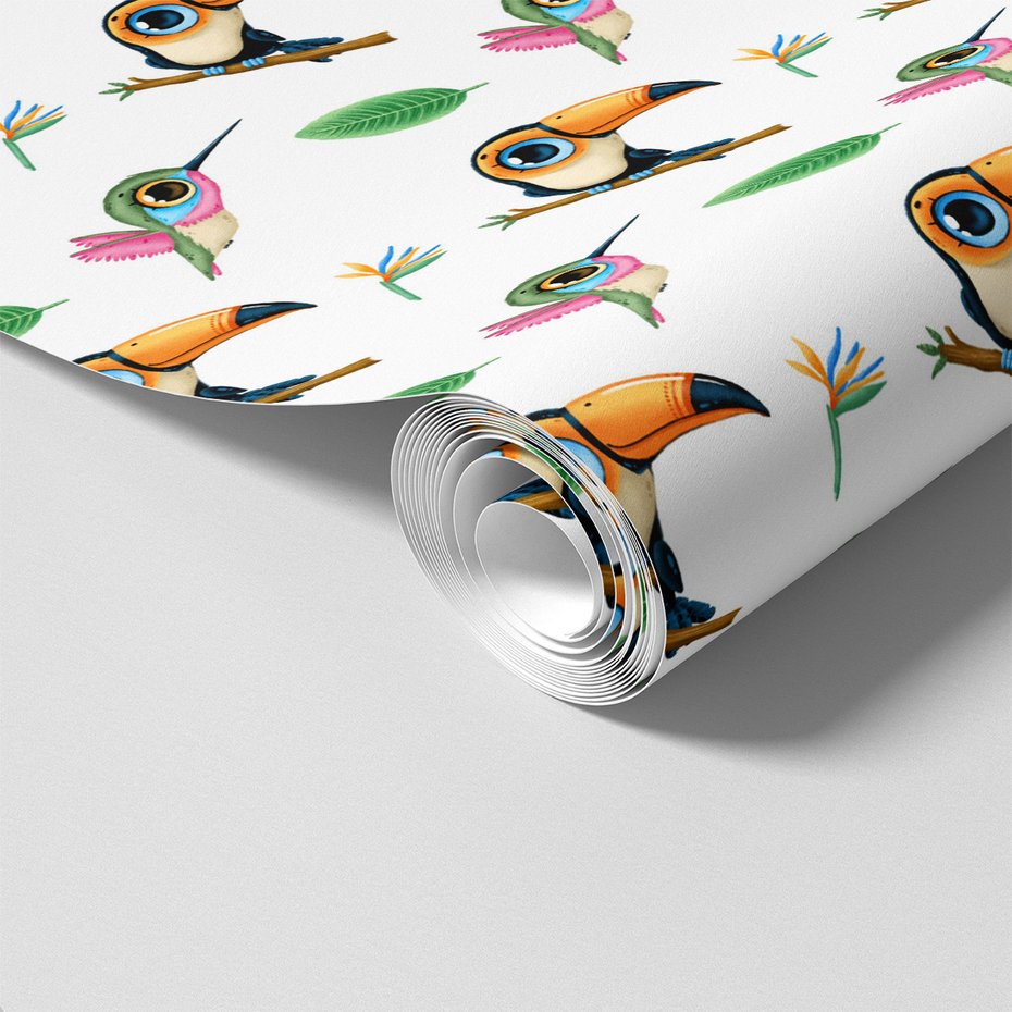 Tapeta - dziecięca, tukany, kolibry, liście