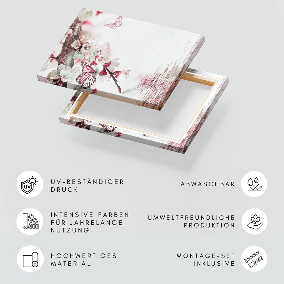 Obraz na płótnie - kwiaty, motyle, woda