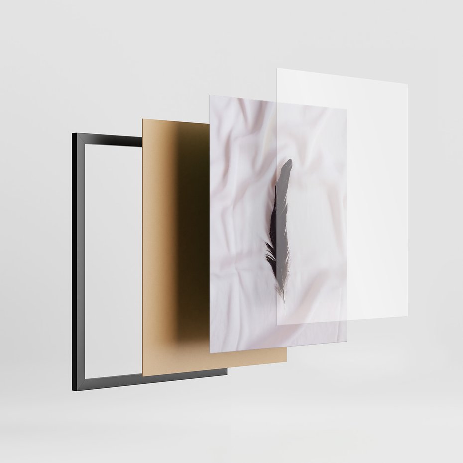 Zestaw obrazy w ramie, plakaty - pióro, minimalizm, tło - rama czarna