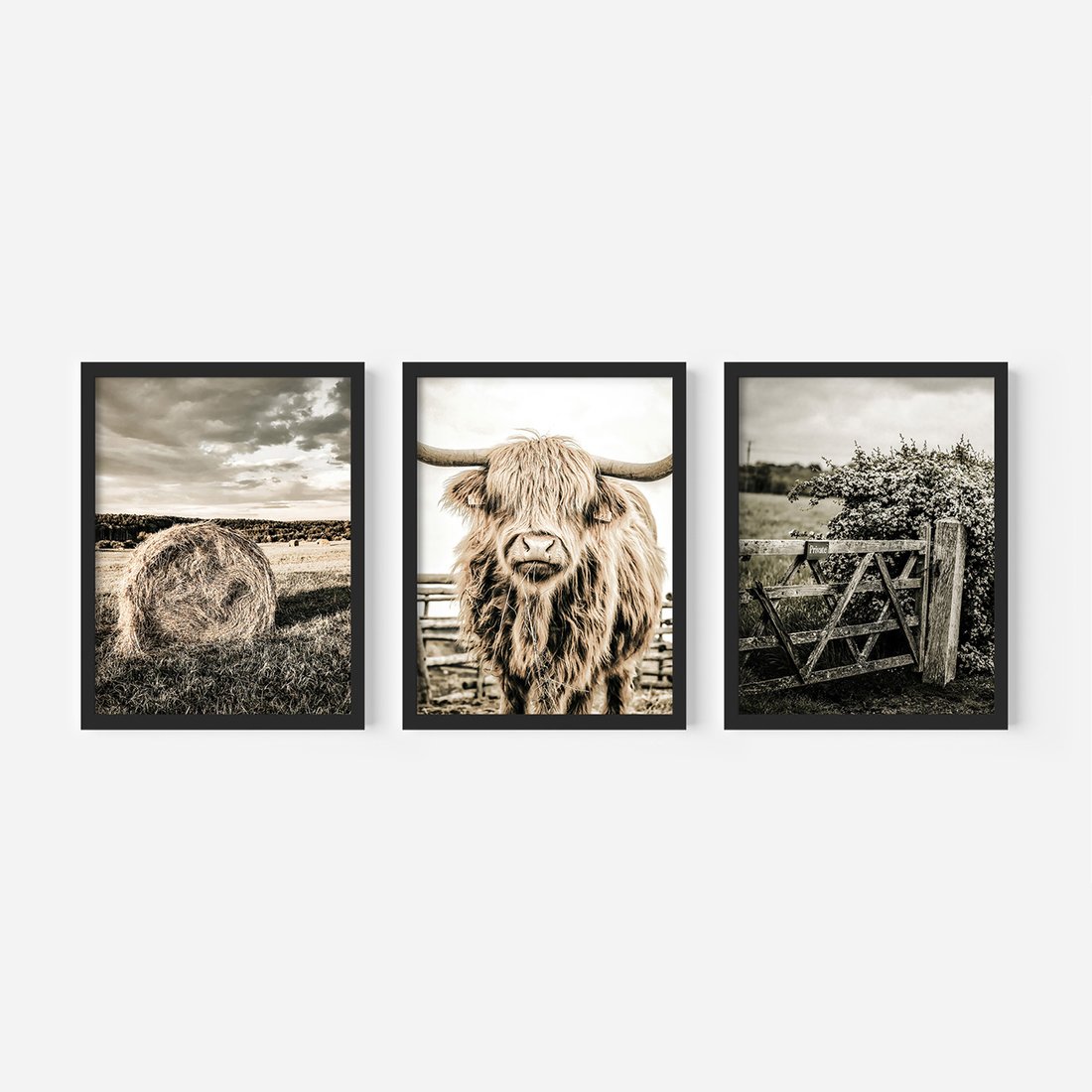 Zestaw obrazy w ramie, plakaty - wieś, zwierzęta, krajobraz - rama czarna