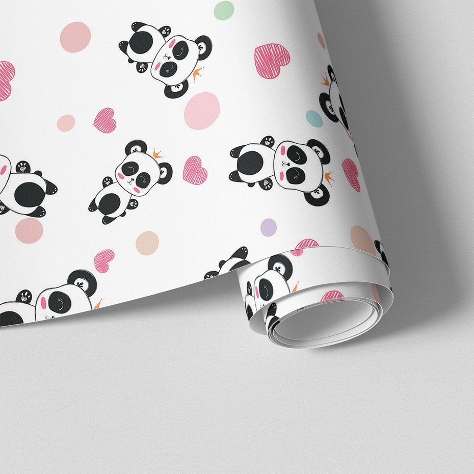 Tapeta - dziecięca, panda, serca, korony
