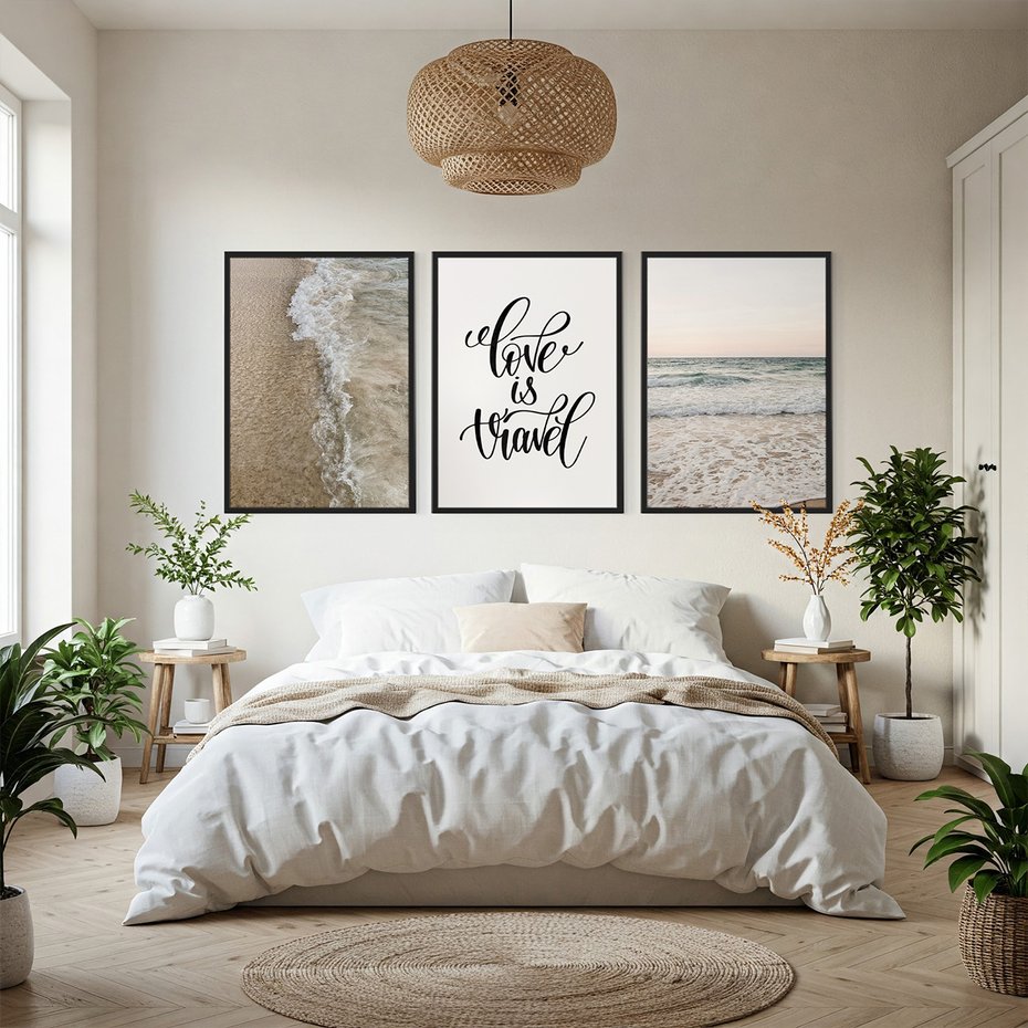 Zestaw obrazy w ramie, plakaty - plaża, woda, morze - rama czarna