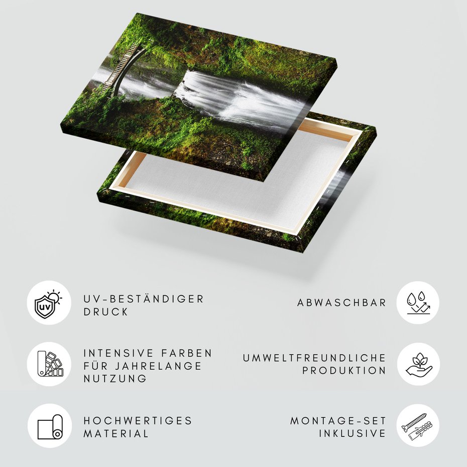 Obraz na płótnie - wodospad, most, natura