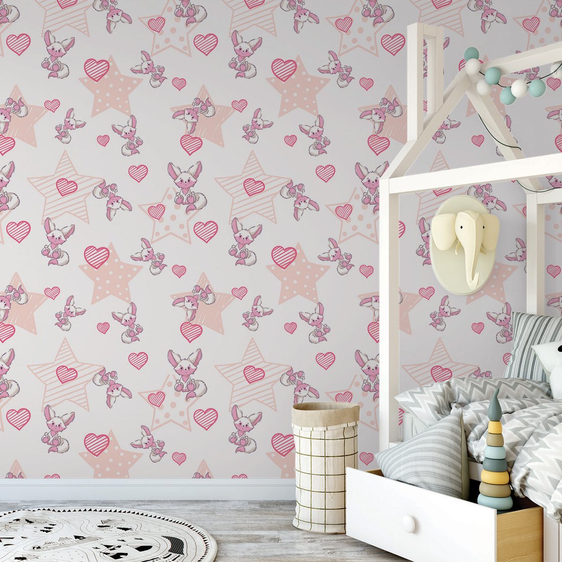 Tapeta - dziecięca, lis, gwiazda, serce