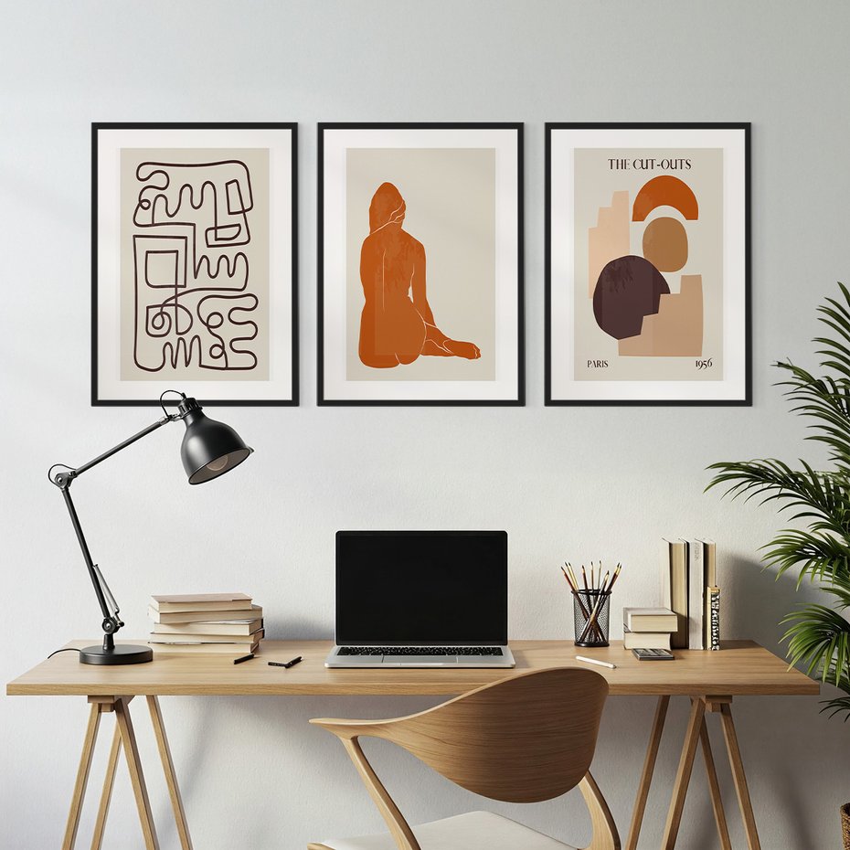 Zestaw obrazy w ramie, plakaty - abstrakcja,linie,figury - rama czarna