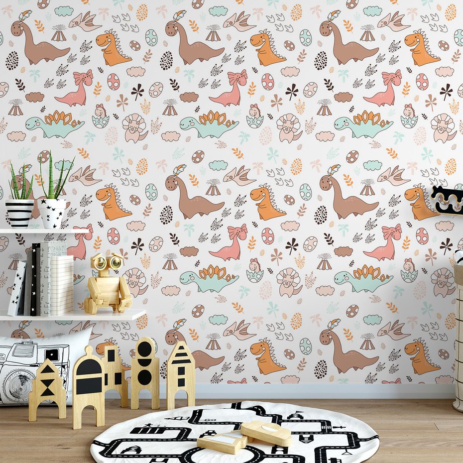 Tapeta - dziecięca, dinozaury, wzór,