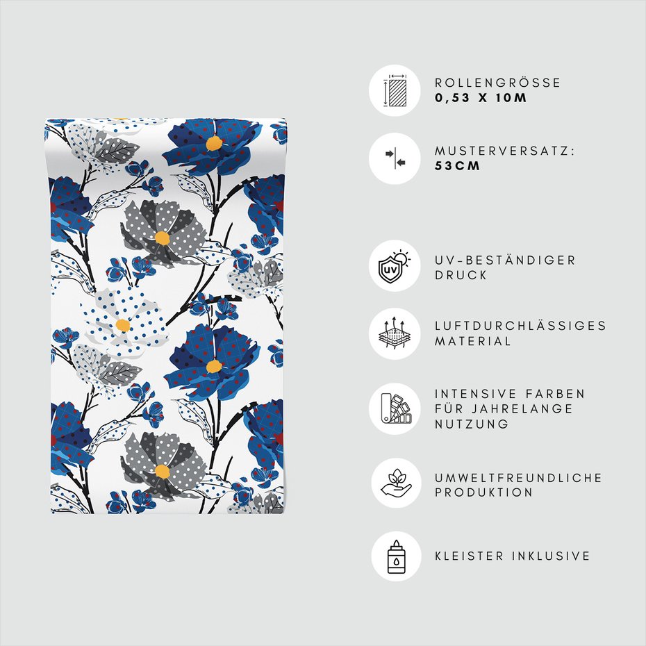 Tapeta - kwiaty, kropki, liście