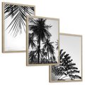 Zestaw obrazy w ramie, plakaty - palmy, liście, tropikalne - rama drewno