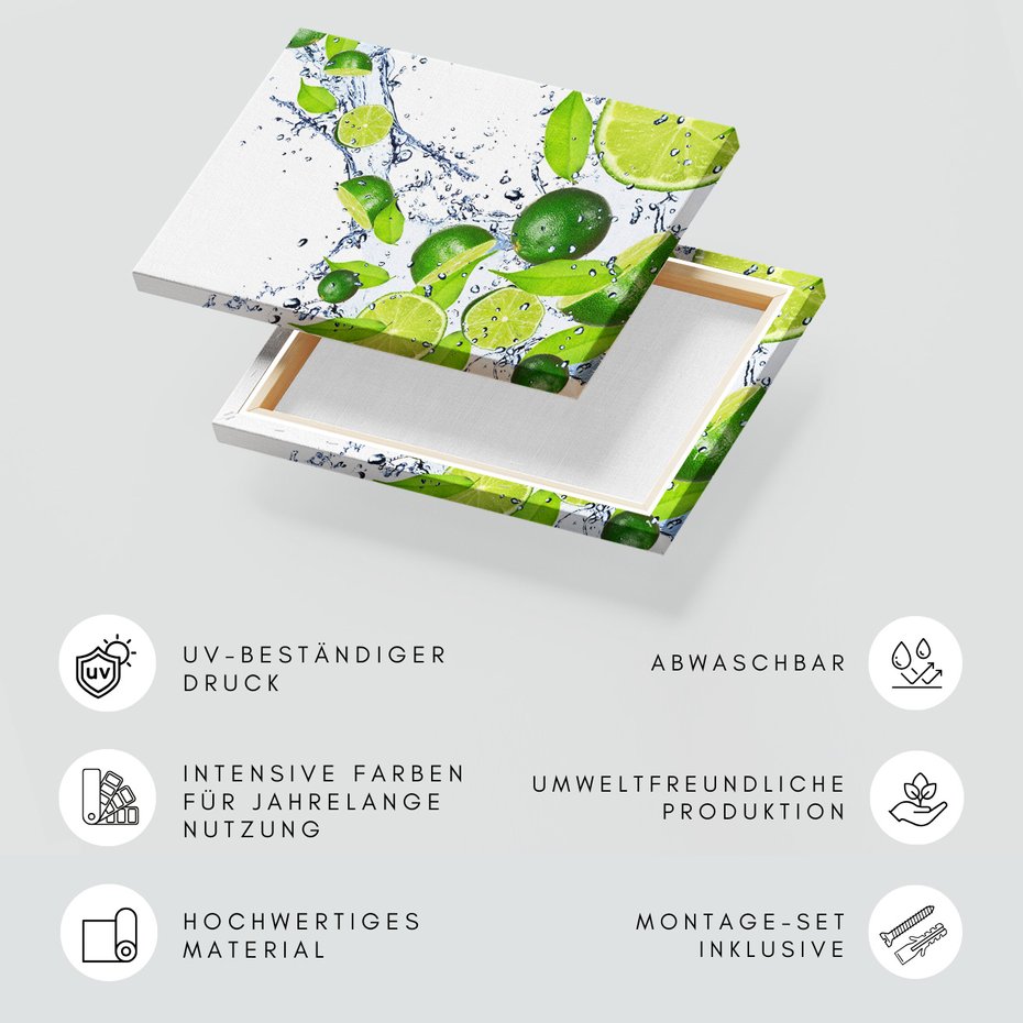 Obraz na płótnie - owoce, limonki, woda