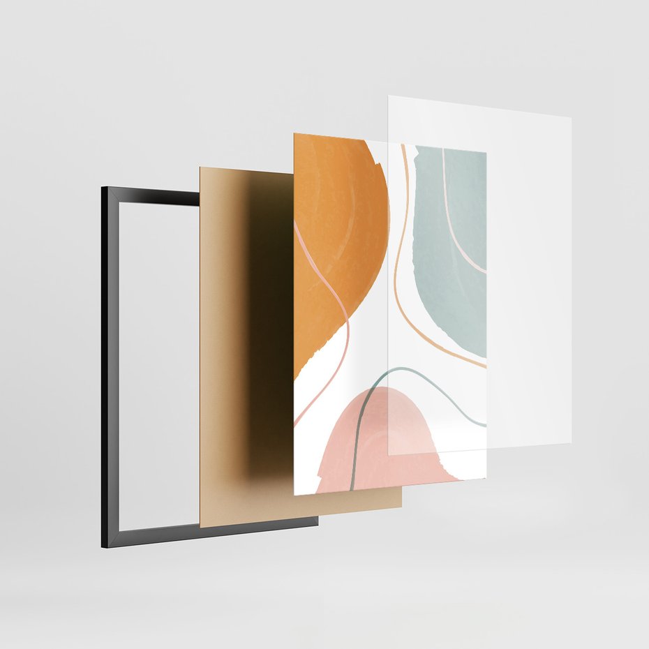 Zestaw obrazy w ramie, plakaty - abstrakcja, pastelowe, kształty - rama czarna