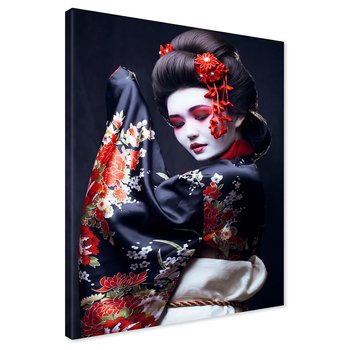 Obraz na płótnie - gejsza, kwiaty, kimono