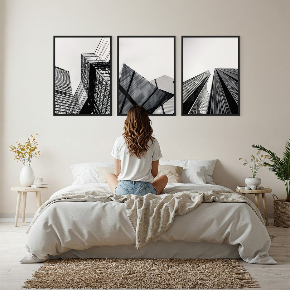 Zestaw obrazy w ramie, plakaty - architektura, budynki, miejski - rama czarna