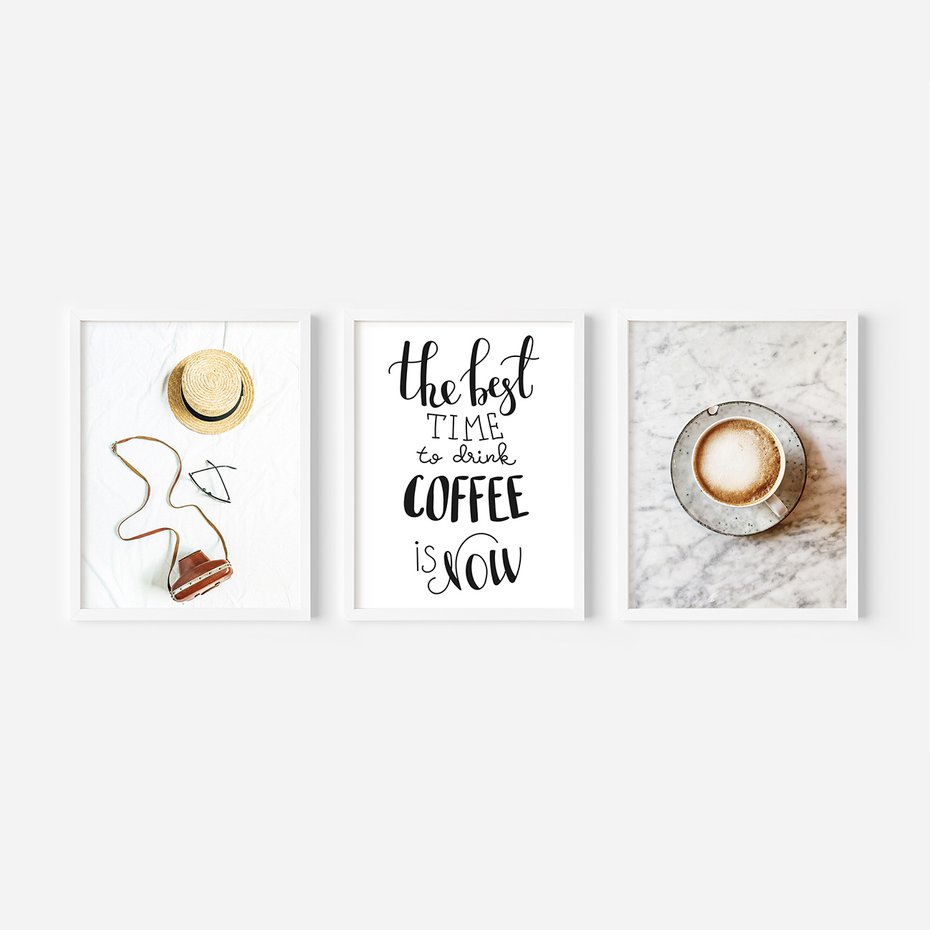 Zestaw obrazy w ramie, plakaty - vintage, kawa, tekst - rama biała