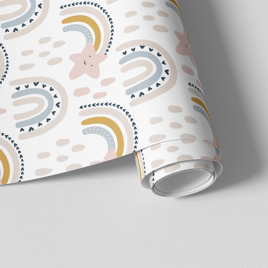Tapeta - dziecięca, tęcza, gwiazda, krople