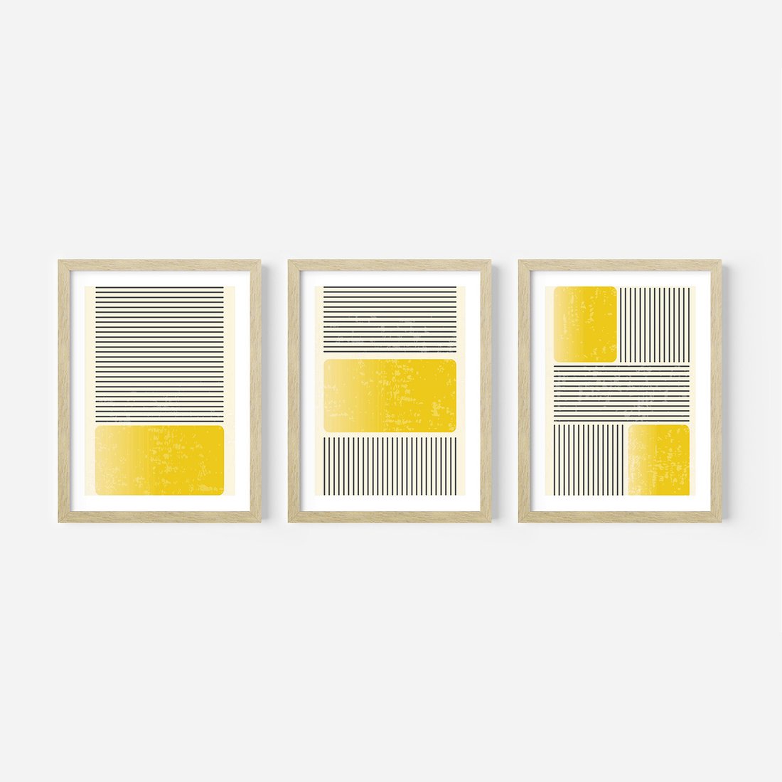 Zestaw obrazy w ramie, plakaty - linie, geometryczny, abstrakcja - rama drewno