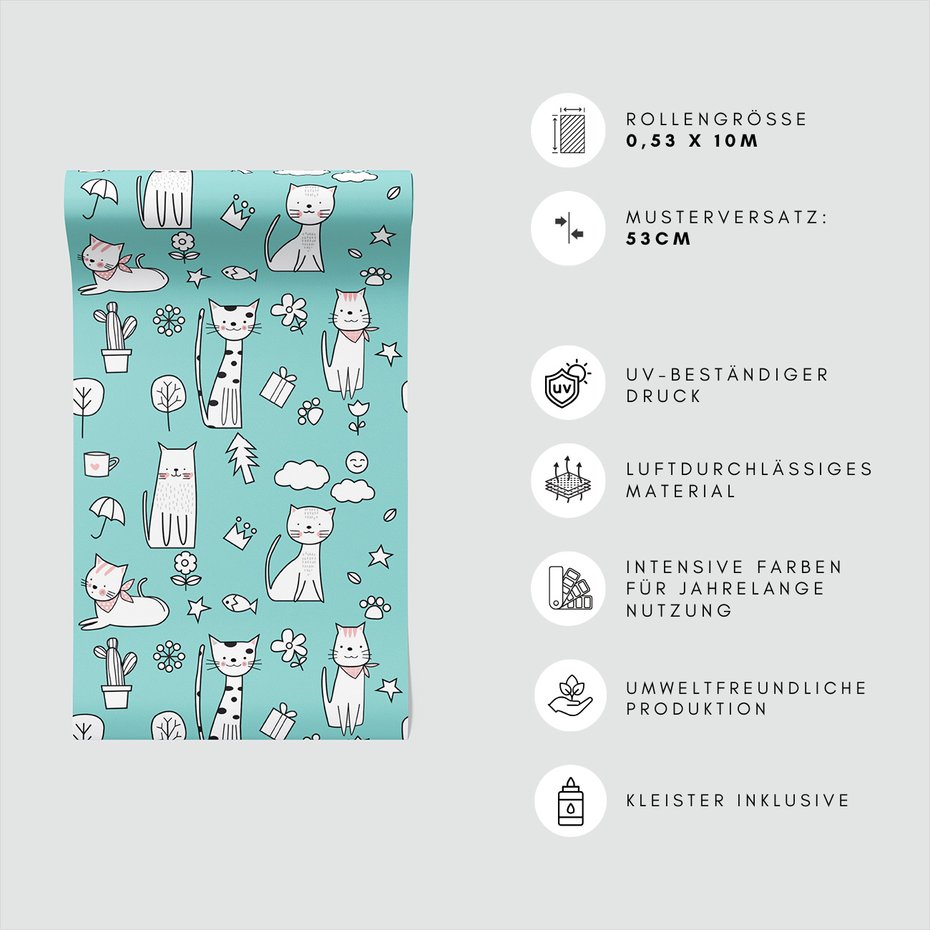 Tapeta - dziecięca, koty, wzór, tło