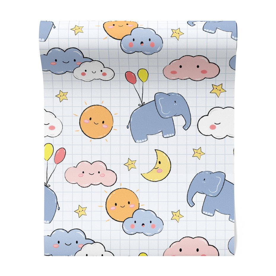 Tapeta - dziecięca, słońce, chmury, gwiazdy