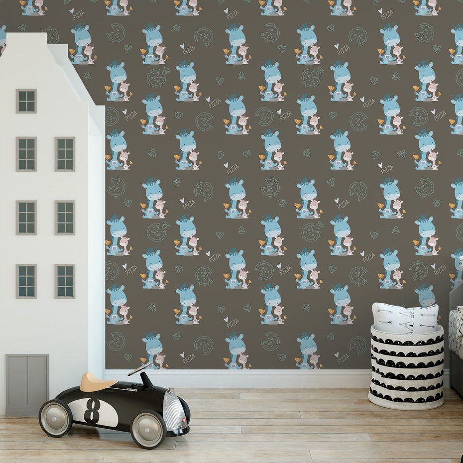 Tapeta - dziecięca, żyrafy, pizza, tło