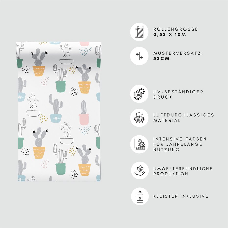 Tapeta - kaktus, doniczka, ilustracja