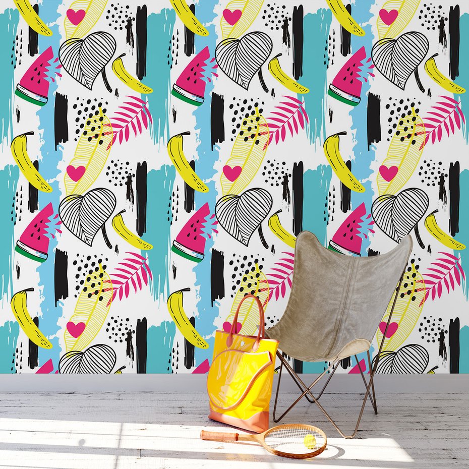 Tapeta - banan, liść, arbuz