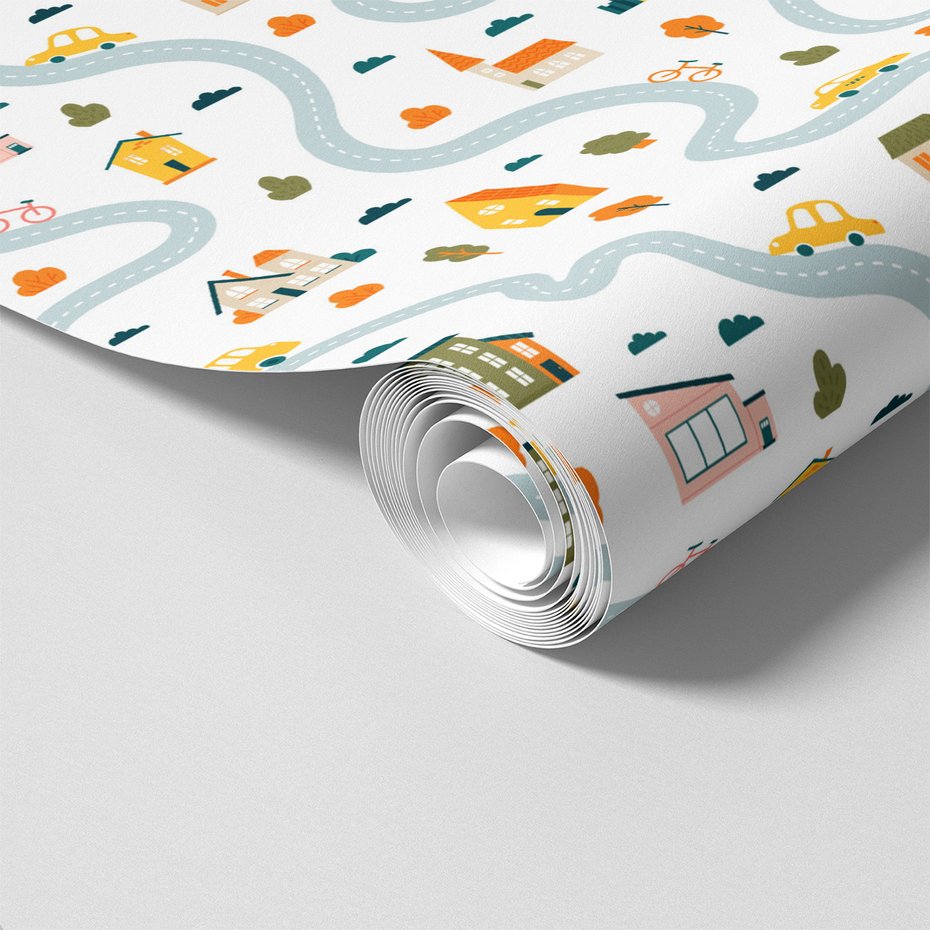 Tapeta - dziecięca, miasto, domy,