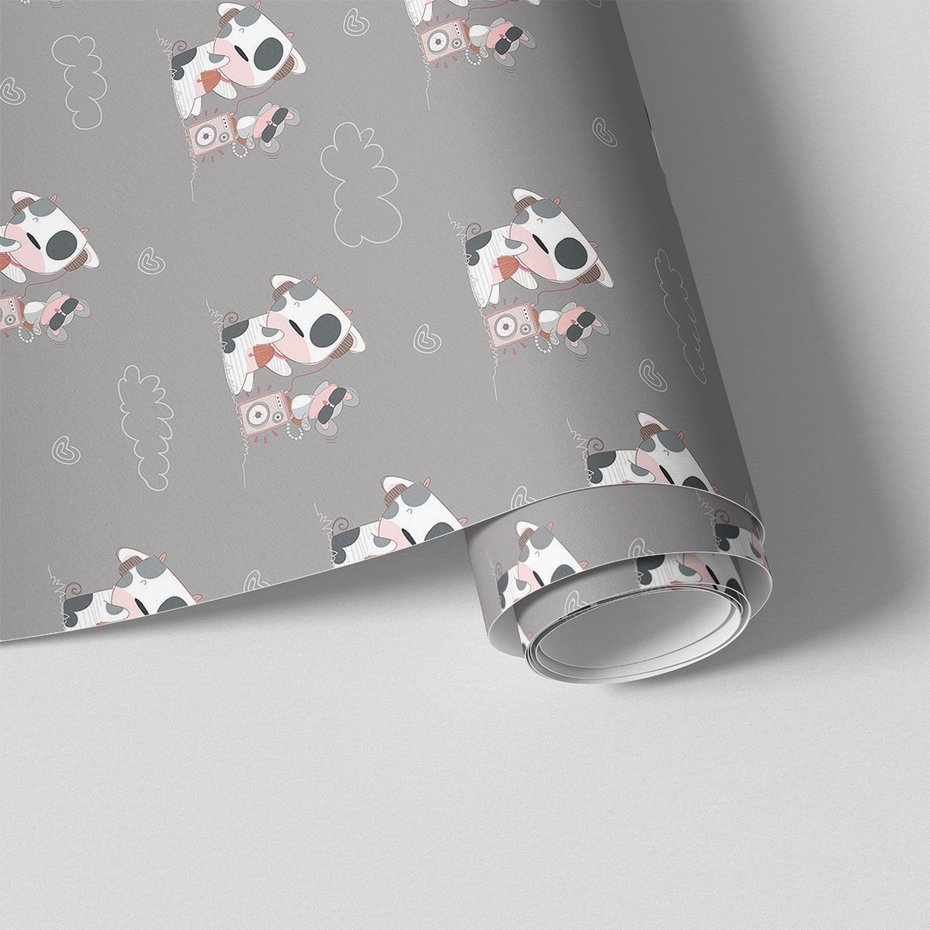 Tapeta - dziecięca, krowa, mysz, muzyka